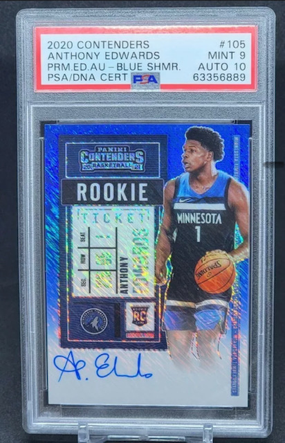 Anthony Edwards Panini Contenders Blue Shimmer Rookie