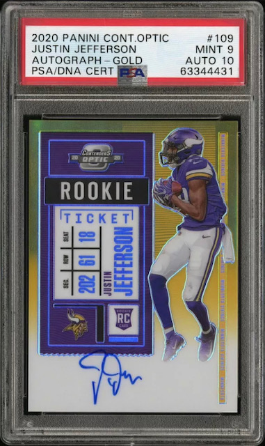 2020 Panini Optic Contenders Justin Jefferson Rookie Ticket Gold Auto Rookie