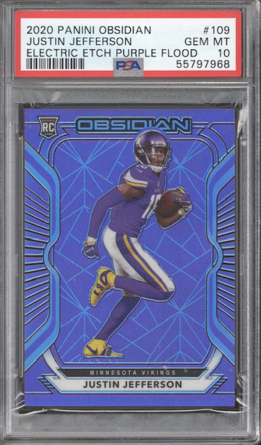 2020 Justin Jefferson Panini Obsidian Electric Etch Purple Flood