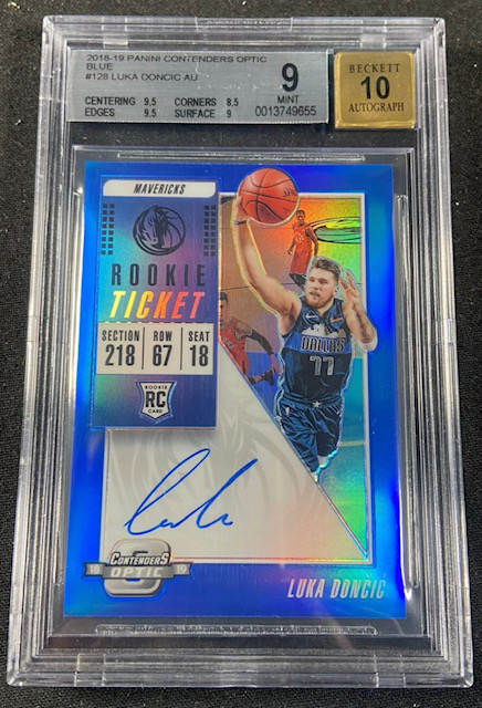 Photo of 2018-19 Luka Doncic Panini Optic Contenders Rookie Ticket Blue Prizm Rookie Card