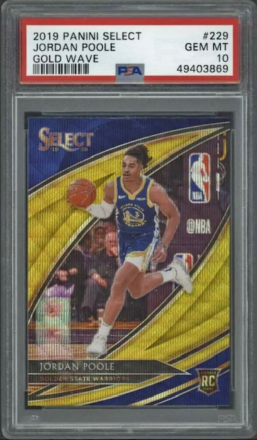 Photo of 2019 Jordan Poole Select Courtside Gold Wave Rookie Card