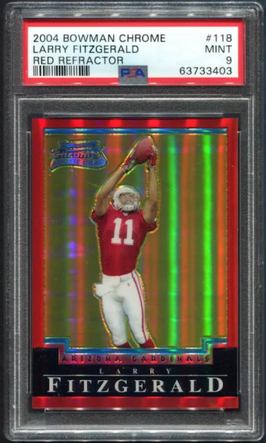 Photo of 2004 Larry Fitzgerald Bowman Chrome Red Refractor Rookie Card