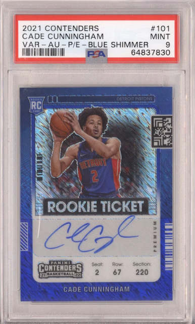 Photo of 2021 Cade Cunningham Contenders Rookie Ticket Blue Shimmer Prizm Rookie Card