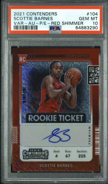 Photo of 2021 Scottie Barnes Contenders Rookie Ticket Red Shimmer Rookie Card