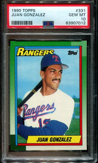 1989 Topps ML Debut Juan Gonzalez PSA 9 Texas Rangers 