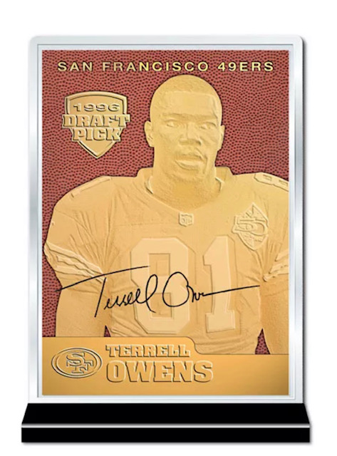 Photo of 1996 Terrell Owens Draft Pick Feel the Game 23k Gold Rookie Card