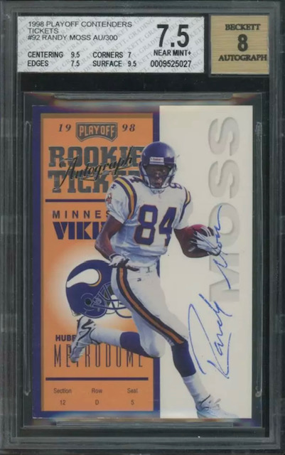 Photo of 1998 Randy Moss Playoff Contenders Rookie Ticket Autographed Rookie Card