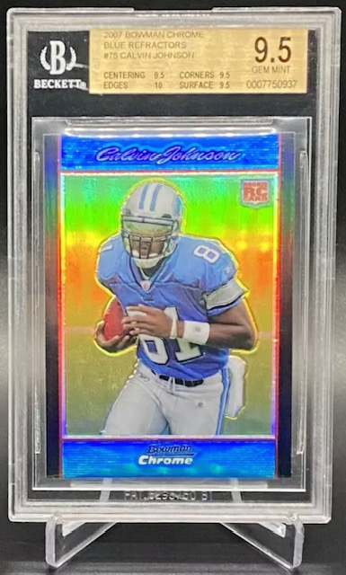 Photo of 2007 Calvin Johnson Bowman Chrome Blue Refractor Rookie Card