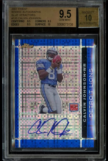 Photo of 2007 Calvin Johnson Topps Finest Blue Refractor Auto Rookie Card