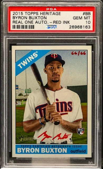 Photo of 2015 Byron Buxton Topps Heritage Red Ink Auto Rookie Card