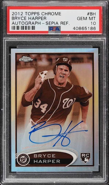 Photo of a 2012 Bryce Harper Topps Chrome Sepia Refractor Rookie Card
