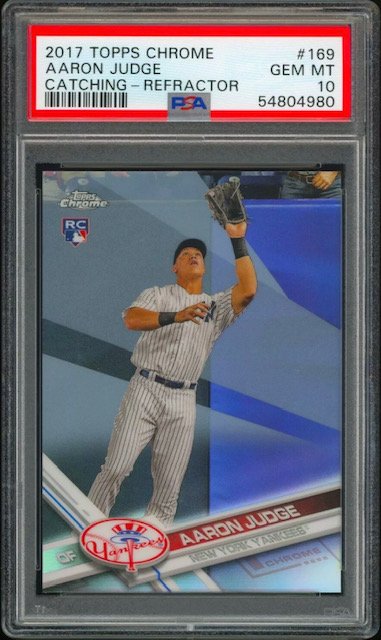 Photo of a 2017 Aaron Judge Topps Chrome Catching Rookie Card