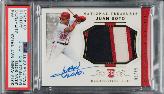 Photo of a 2018 Juan Soto National Treasures Rookie Card