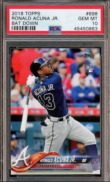 Photo of a 2018 Ronald Acuna Topps Bat Down Rookie Card