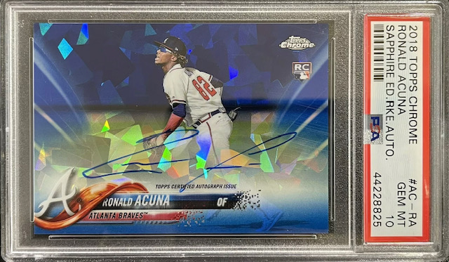 Photo of a 2018 Ronald Acuna Topps Chrome Sapphire Edition Rookie Card