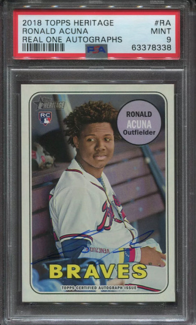Photo of a 2018 Ronald Acuna Topps Heritage Real One Rookie Card