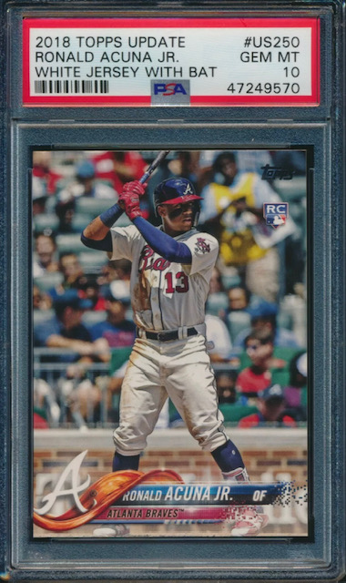 Photo of a 2018 Ronald Acuna Topps Update White Jersey Rookie Card