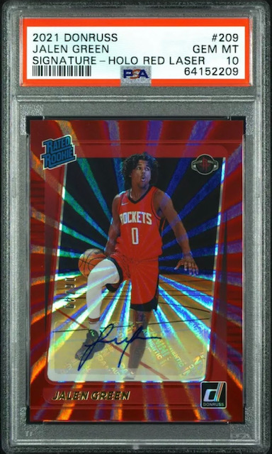 Photo of a 2021 Jalen Green Donruss Signatures Red Holo Laser Rookie Card