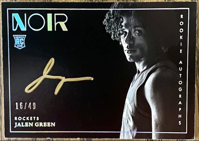 Photo of a 2021 Jalen Green Noir Rookie Signatures Gold Auto Rookie Card
