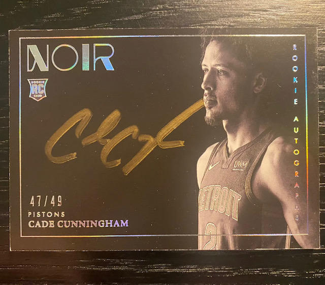 Photo of a 2021 Cade Cunningham Panini Noir Rookie Autographs Rookie Card