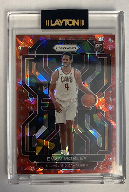 Photo of a 2021 Evan Mobley Panini Prizm Red Cracked Ice Anniversary Edition Rookie Card