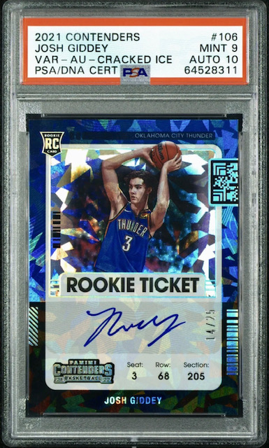 Photo of a 2021 Josh Giddey Panini Contenders Rookie Ticket Cracked ice Auto Rookie Card