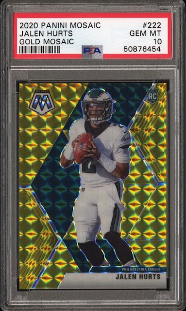 Photo of a 2020 Jalen Hurts Mosaic Gold rookie card