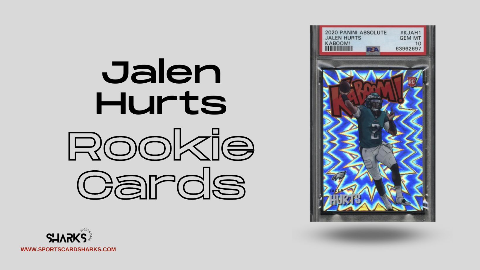 Featured image for the Best Jalen Hurts rookie cards blog post on Sports Card Sharks